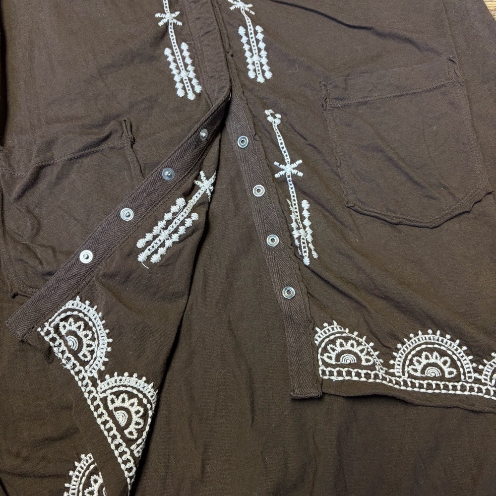 Johnny Was JW Embroidered Brown Dress Womens Small Snap Button Floral Boho Artsy - Picture 11 of 13